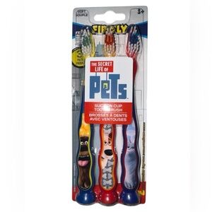 3 FOR $20 FIREFLY 3+ The Secret Life of Pets Suction Cup Kids 3Pk Toothbrush